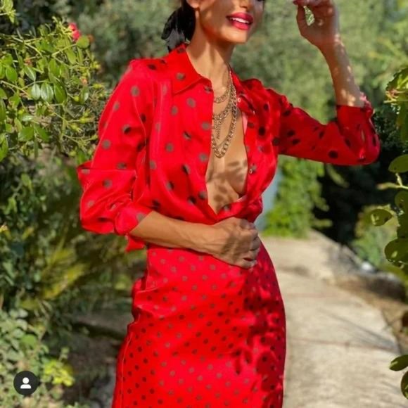 ZARA POLKA DOT SKIRT BLACK RED - Picture 4 of 9